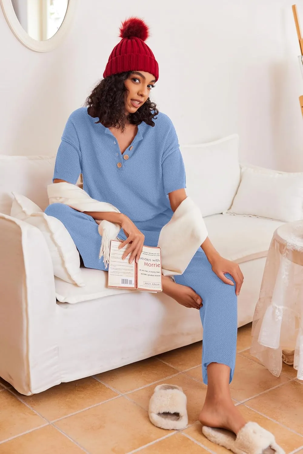 Ekouaer Lounge Sets for Women 2 Piece Pullover Sweater Set Knit Tops Wide Leg Pants Sweatsuits Casual Travel Outfits, S-XXL