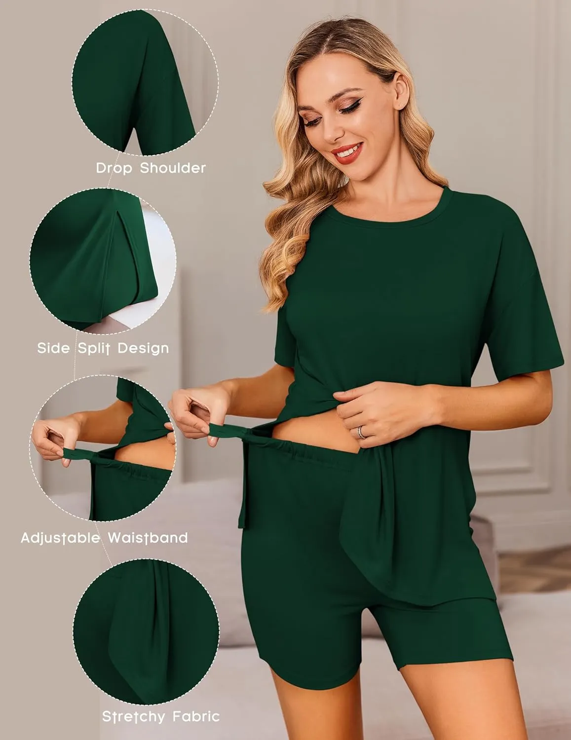 Ekouaer Women's Maternity Pajamas Sets 2 Piece Outfits Short Sleeve Shirts and Biker Shorts Pregnancy Loungewear Mama Clothes