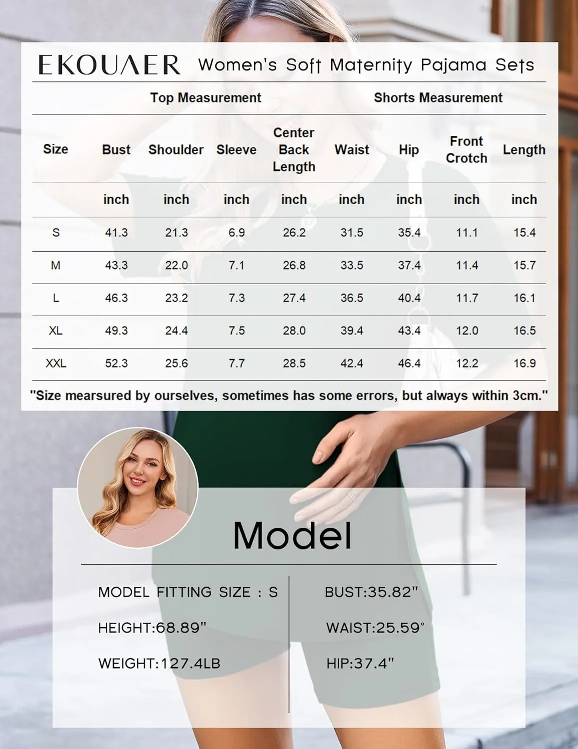 Ekouaer Women's Maternity Pajamas Sets 2 Piece Outfits Short Sleeve Shirts and Biker Shorts Pregnancy Loungewear Mama Clothes