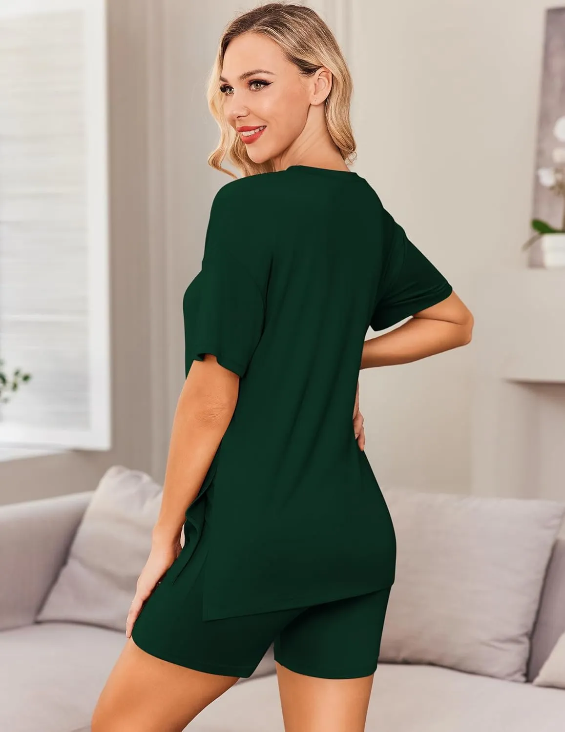 Ekouaer Women's Maternity Pajamas Sets 2 Piece Outfits Short Sleeve Shirts and Biker Shorts Pregnancy Loungewear Mama Clothes