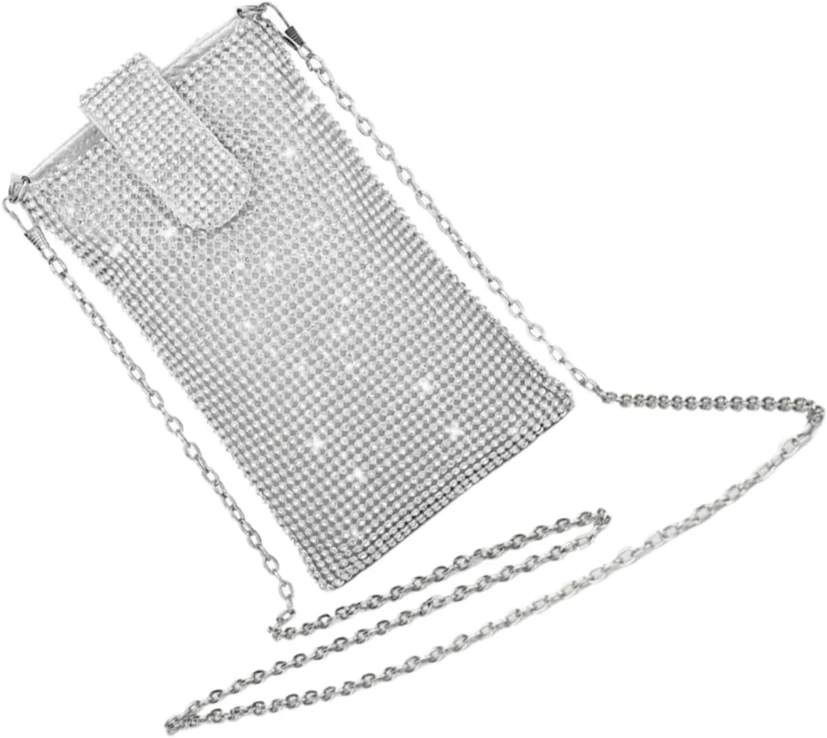 Elegant Women's Clutch Purse Rhinestone Evening Crossbody Purse Compact Phone Wallet Bag for Dinner Banquet
