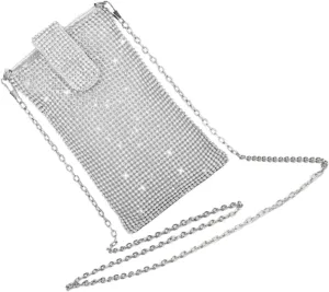 Elegant Women's Clutch Purse Rhinestone Evening Crossbody Purse Compact Phone Wallet Bag for Dinner Banquet
