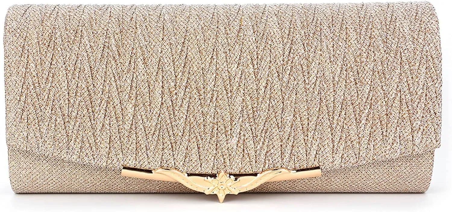 Envelope Clutch Womens Evening Handbag, Stylish Crossbody Purse Golden Chain Satchel Handbags for Wedding Party Prom (Color : Gold)