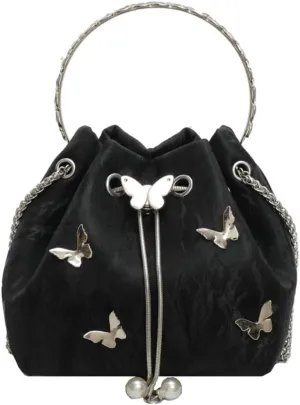 Exquisite Bucket Bag for Women Mini Drawstring Hobo Shoulder Bag Stylish Top Handle Purse Leisure Crossbody Bag with Chain