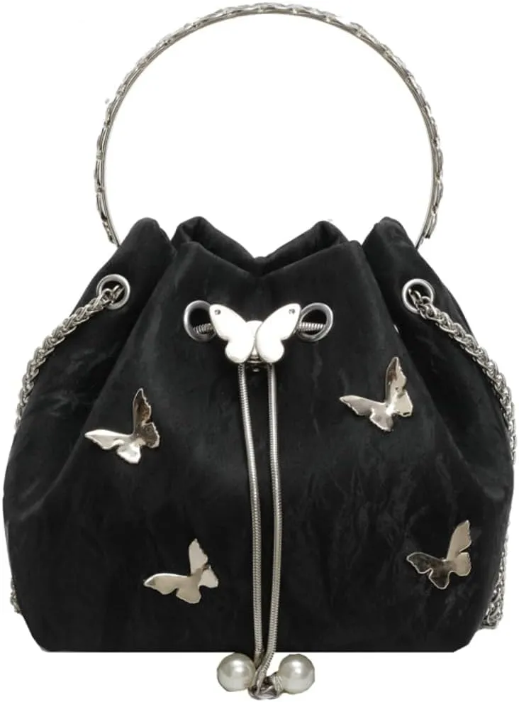 Exquisite Bucket Bag for Women Mini Drawstring Hobo Shoulder Bag Stylish Top Handle Purse Leisure Crossbody Bag with Chain