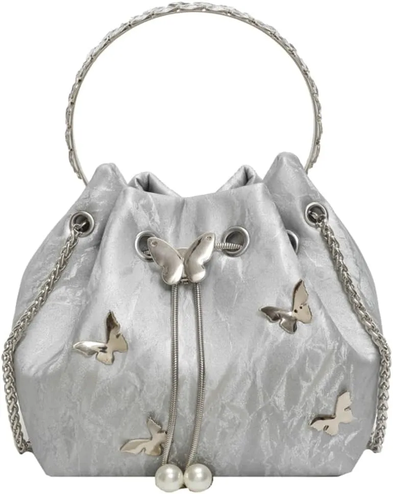 Exquisite Bucket Bag for Women Mini Drawstring Hobo Shoulder Bag Stylish Top Handle Purse Leisure Crossbody Bag with Chain