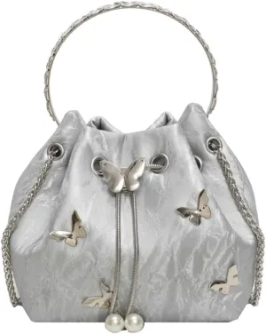 Exquisite Bucket Bag for Women Mini Drawstring Hobo Shoulder Bag Stylish Top Handle Purse Leisure Crossbody Bag with Chain