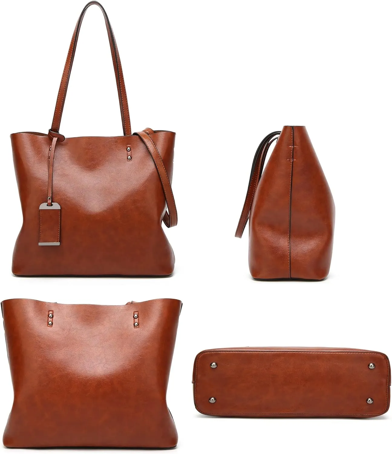 Extra Large Women's Fashion Leather Handbag - Top Handle Shoulder Bag with Zipper - Stylish Crossbody Tote Bag (Brown)