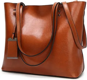 Extra Large Women's Fashion Leather Handbag - Top Handle Shoulder Bag with Zipper - Stylish Crossbody Tote Bag (Brown)