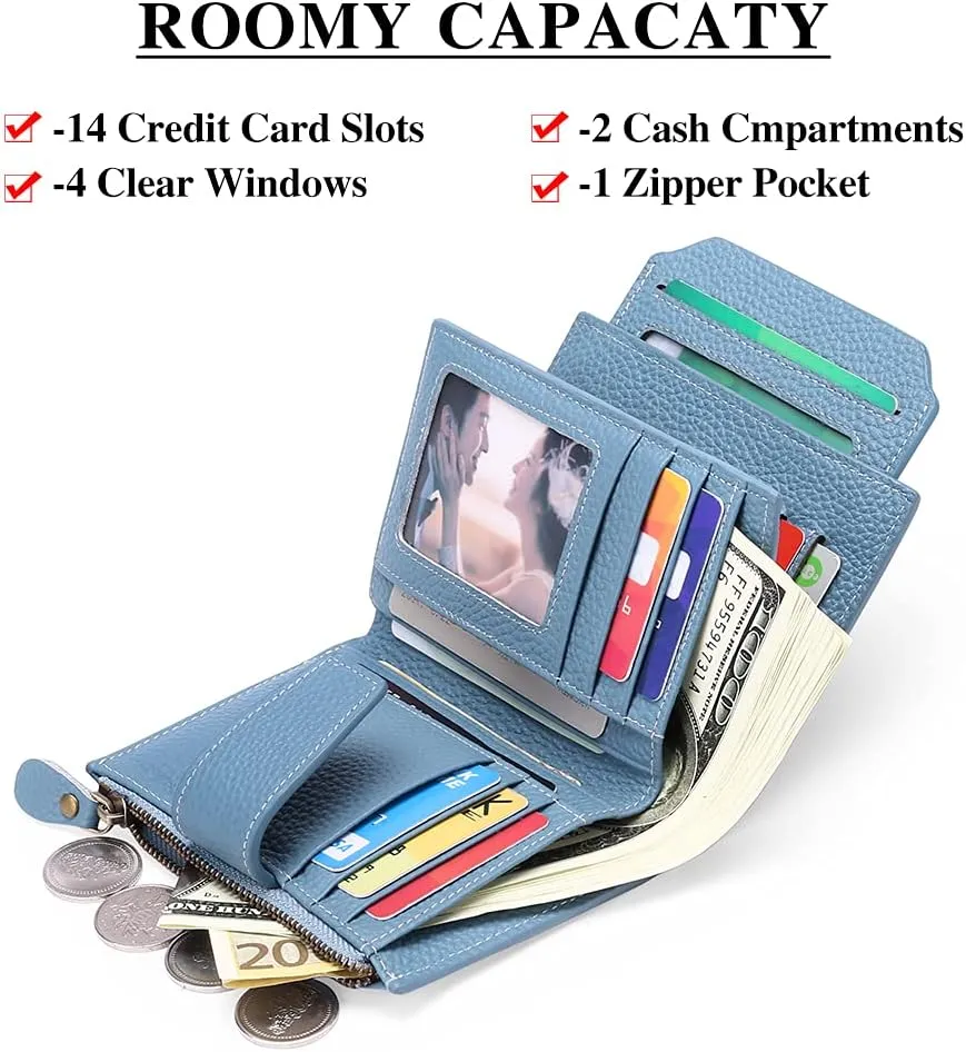 FALAN MULE Small Wallet for Women Leather Bifold Compact RFID Blocking Small Womens Wallet