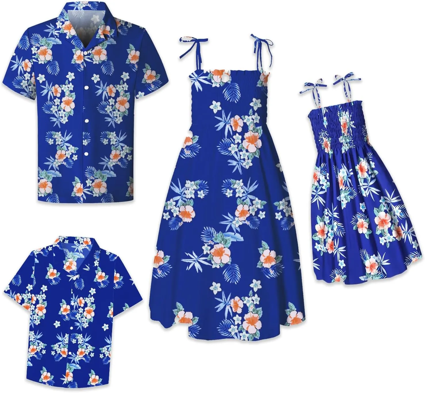 Family Matching Hawaiian Outfits, Dad and Son Beach Vacation Shirts Mommy Daughter Dress, 2T - X-Large