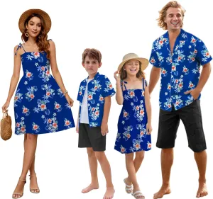 Family Matching Hawaiian Outfits, Dad and Son Beach Vacation Shirts Mommy Daughter Dress, 2T - X-Large