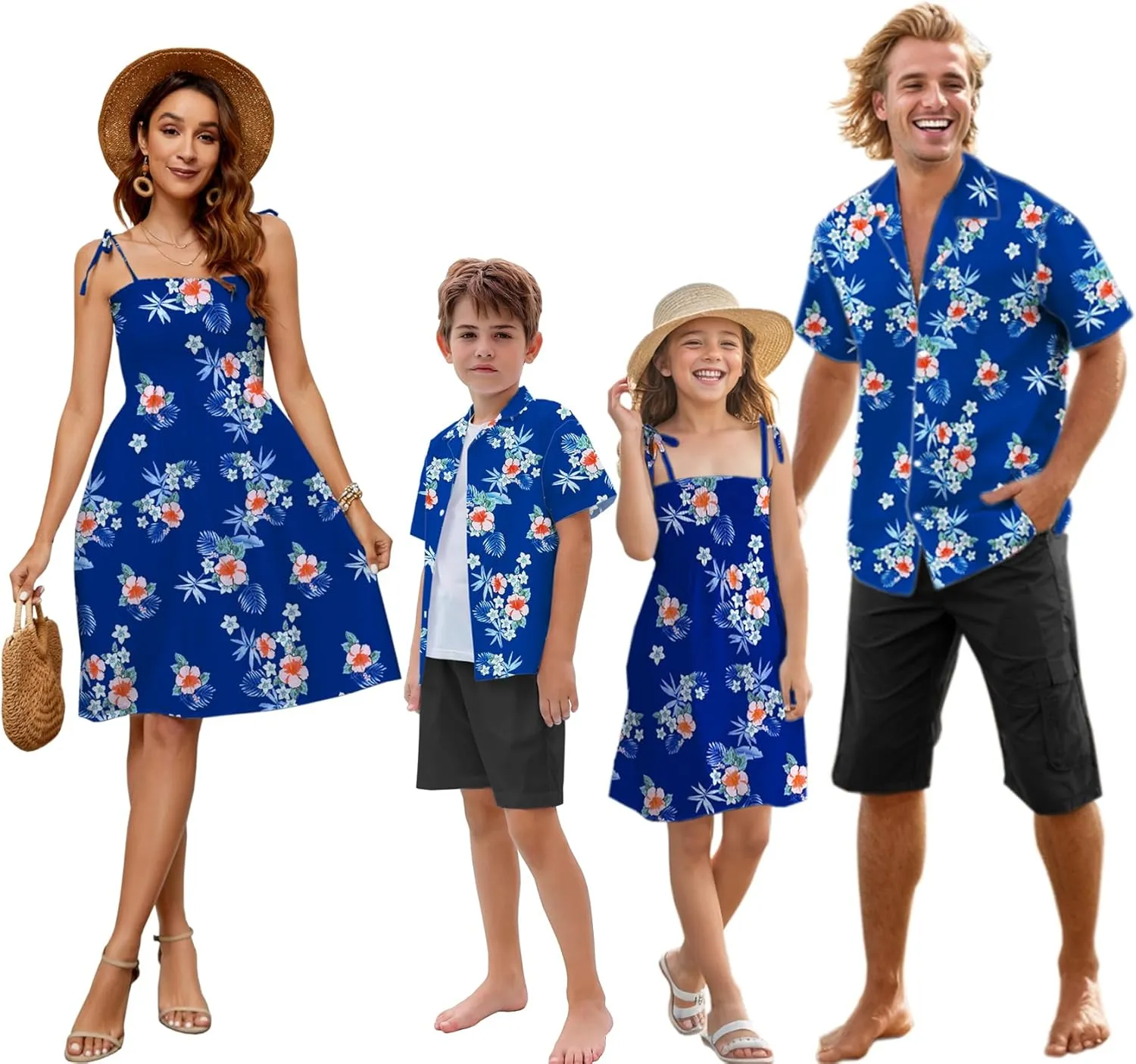 Family Matching Hawaiian Outfits, Dad and Son Beach Vacation Shirts Mommy Daughter Dress, 2T - X-Large
