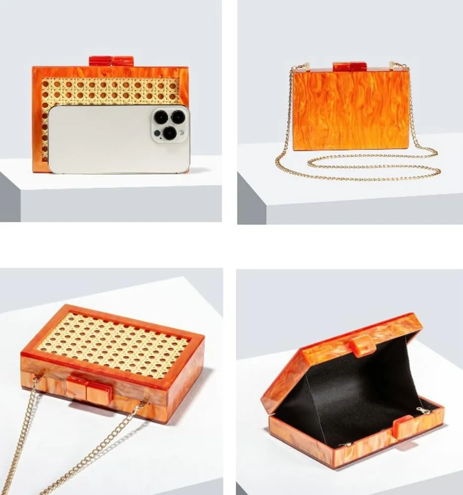 Fashion Acrylic Evening Bag for Women 2025 Clutch Purse Stylish Woven Rattan Shoulder Bag for Dressy Prom Party