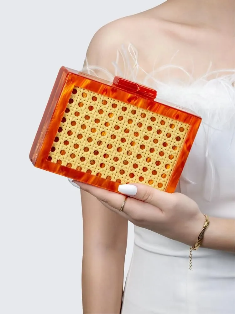 Fashion Acrylic Evening Bag for Women 2025 Clutch Purse Stylish Woven Rattan Shoulder Bag for Dressy Prom Party