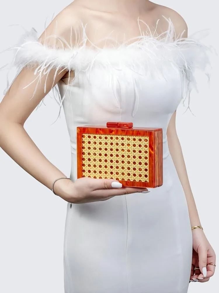Fashion Acrylic Evening Bag for Women 2025 Clutch Purse Stylish Woven Rattan Shoulder Bag for Dressy Prom Party