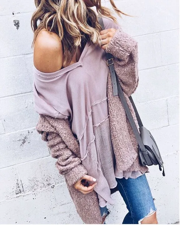 Fashionable Joker Loose Long-Sleeved Fluffy Coat Cardigan