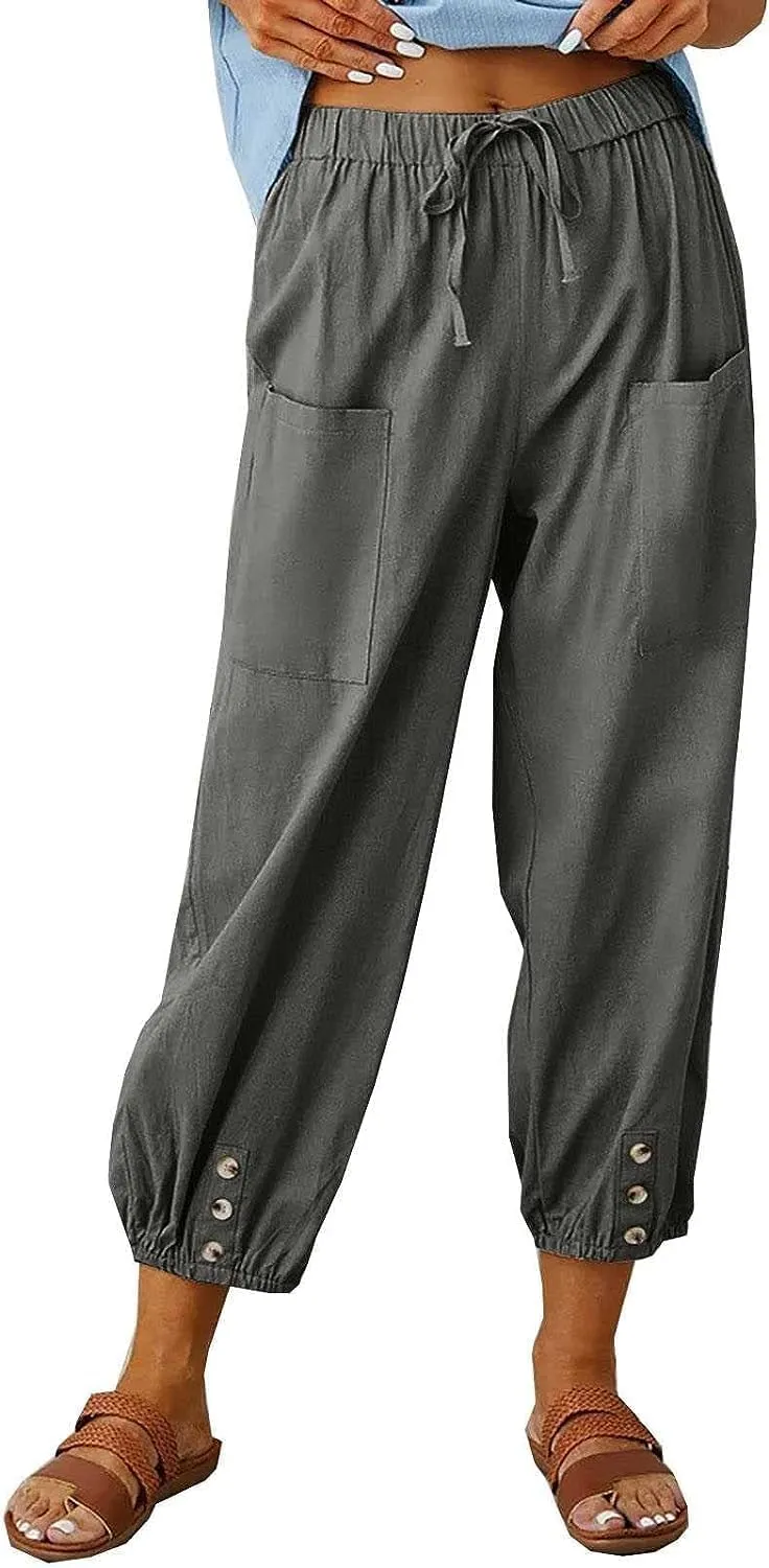 FEECOZ Daily Wear Women's Capri Yoga Pants Baggy Wide Leg Pants Loose Fit Plus Size Harem Pants with Pockets (Color : Darkgrey, Size : S-Small)