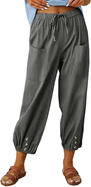 FEECOZ Daily Wear Women's Capri Yoga Pants Baggy Wide Leg Pants Loose Fit Plus Size Harem Pants with Pockets (Color : Darkgrey, Size : S-Small)