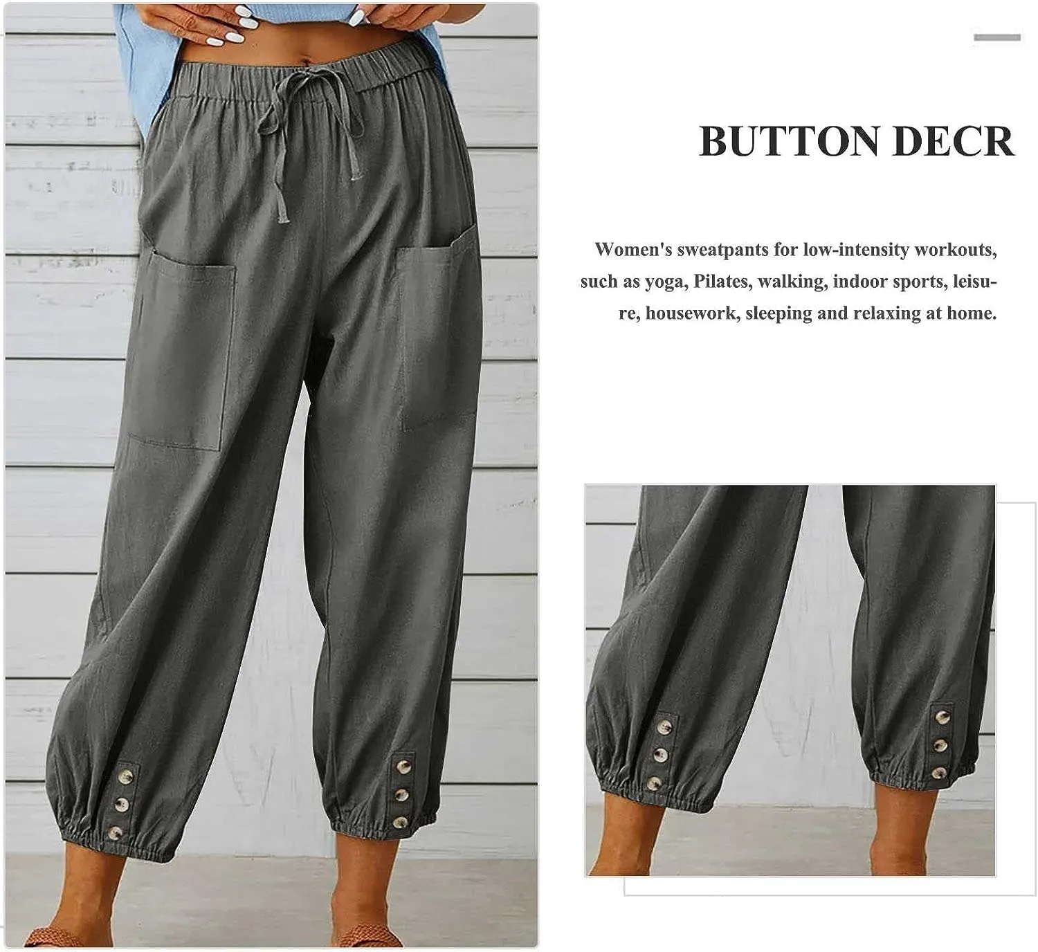 FEECOZ Daily Wear Women's Capri Yoga Pants Baggy Wide Leg Pants Loose Fit Plus Size Harem Pants with Pockets (Color : Jeansblue, Size : S-Small)