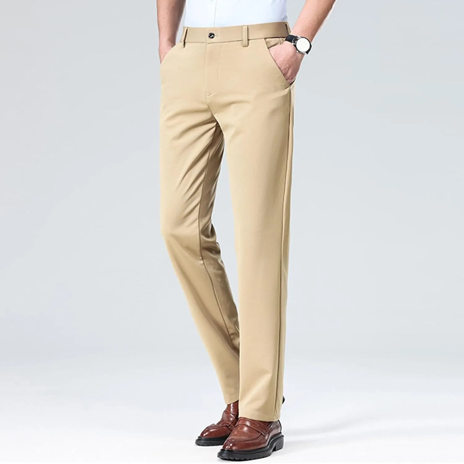 Finelylove Mens Dress Pants Casual Slim Fit Flat Front Formal Pants Wrinkle Free Tapered Trousers Trendy
