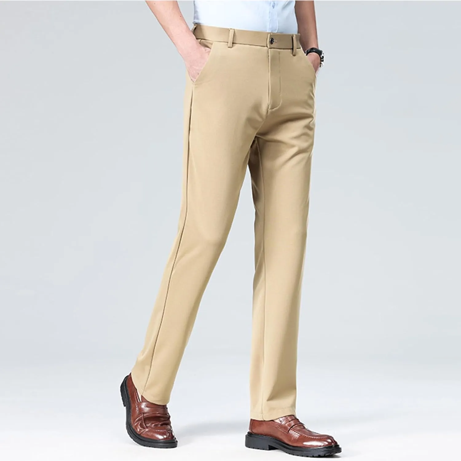 Finelylove Mens Dress Pants Casual Slim Fit Flat Front Formal Pants Wrinkle Free Tapered Trousers Trendy