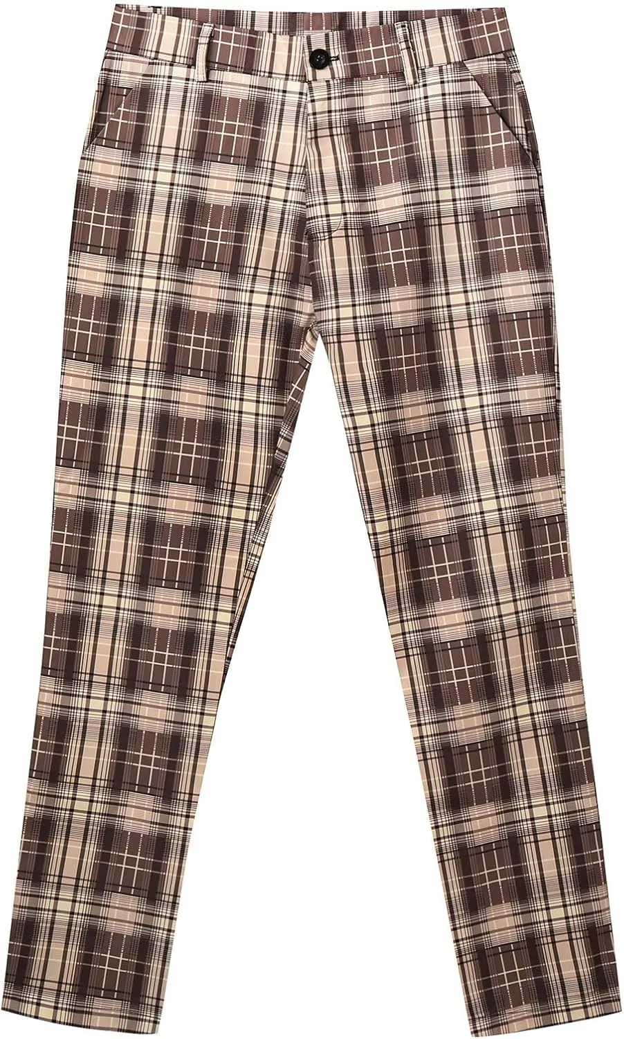 Finelylove Mens Dress Pants Slim Fit Flat Front Casual Plaid Pants Stretch Tapered Business Work Pants Chino Trousers