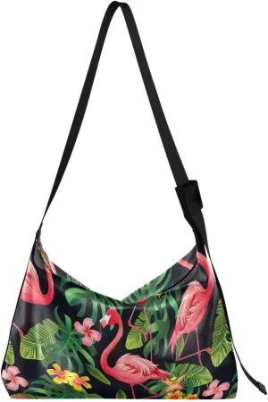 Flamingo Leaves Flower Crossbody Bag for Women Men with Adjustable Strap PU Leather Shoulder Hobo Purse Bag 20855970