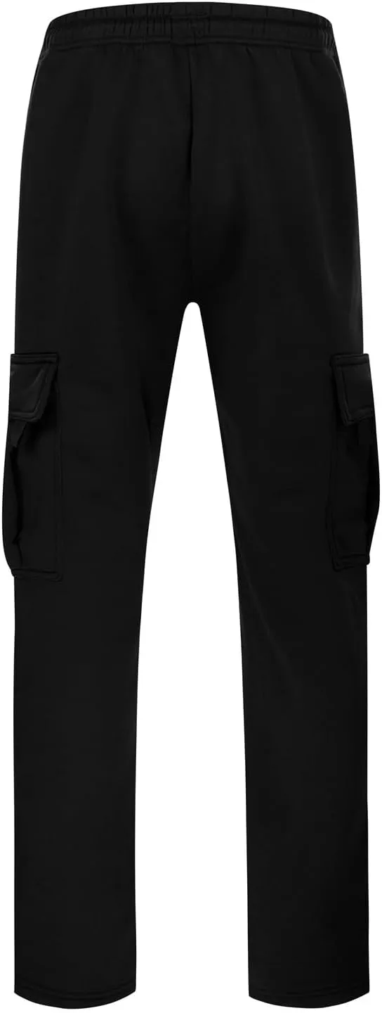 Fleece Cargo Sweatpants for Men Big and Tall Loose Fit Elastic Waist Casual Pants Lightweight Comfy Drawstring Athletic Pants