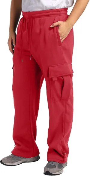 Fleece Cargo Sweatpants for Men Big and Tall Loose Fit Elastic Waist Casual Pants Lightweight Comfy Drawstring Athletic Pants