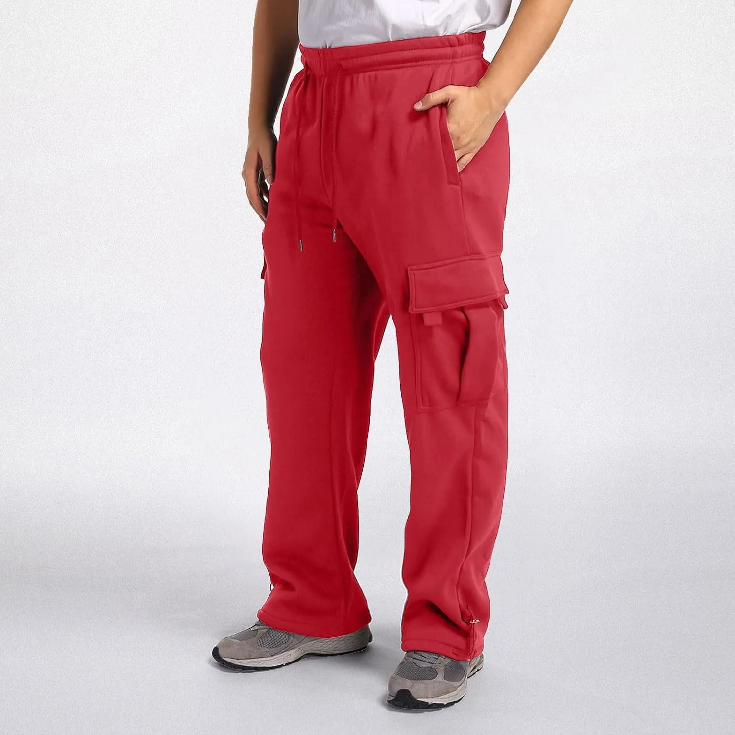 Fleece Cargo Sweatpants for Men Big and Tall Loose Fit Elastic Waist Casual Pants Lightweight Comfy Drawstring Athletic Pants