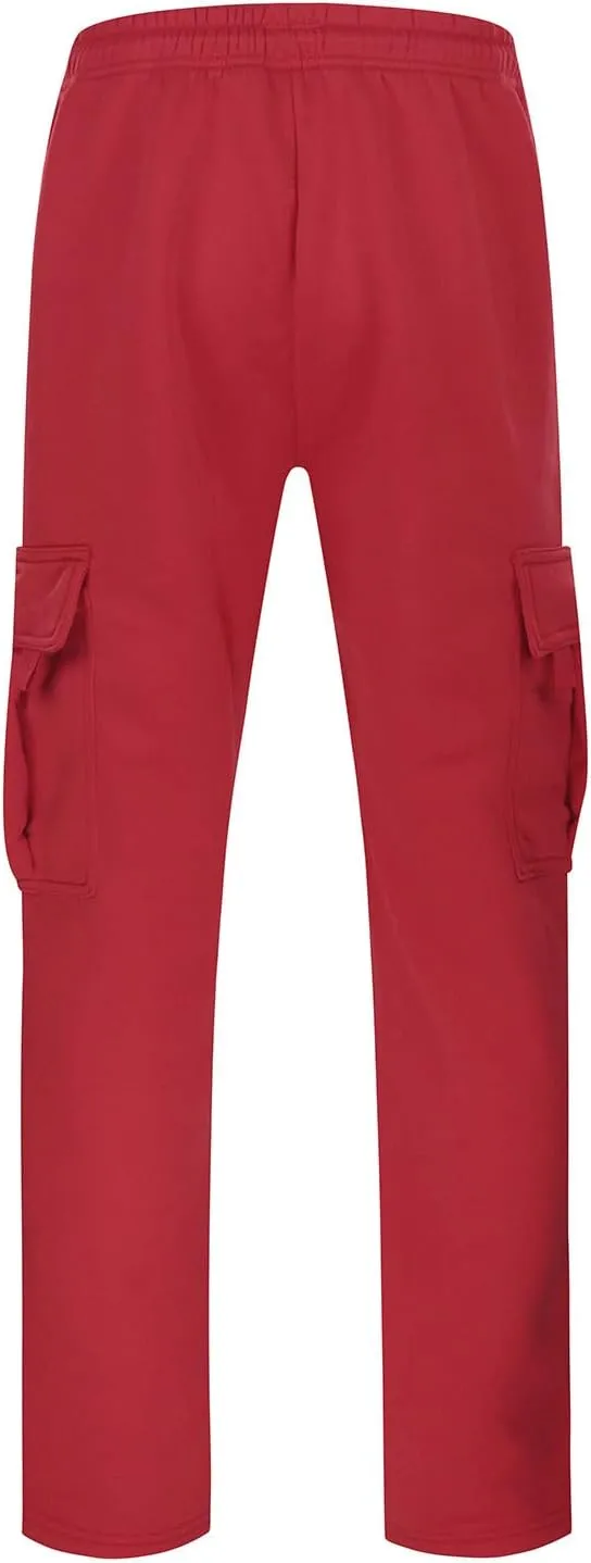 Fleece Cargo Sweatpants for Men Big and Tall Loose Fit Elastic Waist Casual Pants Lightweight Comfy Drawstring Athletic Pants