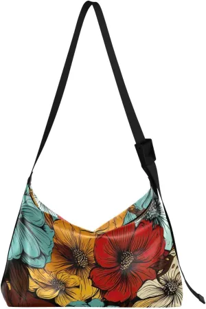 Floral Poppy Watercolor Leather Hobo Bag for Women Men Casual Hobo Purse with Adjustable Strap Large Capacity Hobo Handbag