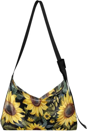 Floral Sunflower Crossbody Bag for Women Men with Adjustable Strap PU Leather Shoulder Hobo Purse Bag 20855041