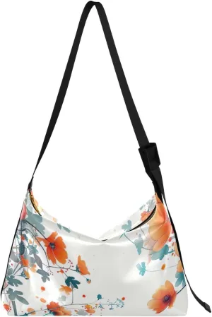 Flower Floral Orange Crossbody Bag for Women Men with Adjustable Strap PU Leather Shoulder Hobo Purse Bag 20858030