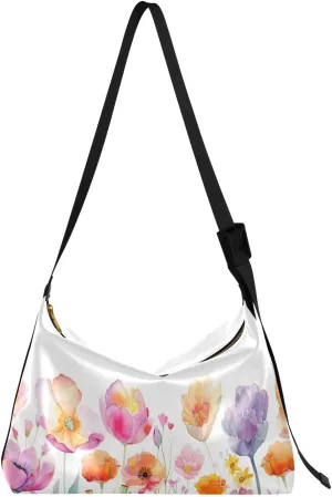 Flower Orange Purple Crossbody Bag for Women Men with Adjustable Strap PU Leather Shoulder Hobo Purse Bag 20858407