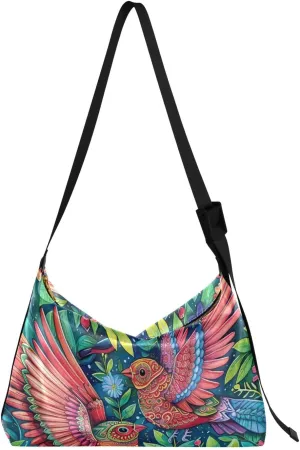 Flower Rainbow Bird Crossbody Bag for Women Men with Adjustable Strap PU Leather Shoulder Hobo Purse Bag 20857967