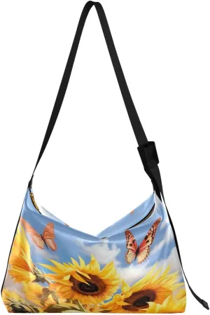 Flower Sunflower Crossbody Bag for Women Men with Adjustable Strap PU Leather Shoulder Hobo Purse Bag 20848664