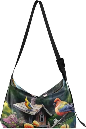 Flowers Floral Bird Crossbody Bag for Women Men with Adjustable Strap PU Leather Shoulder Hobo Purse Bag 20848193