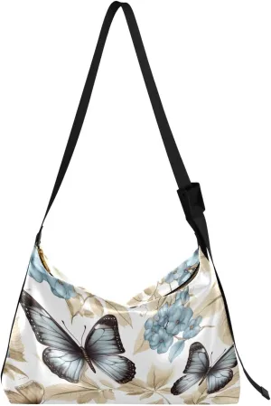 Flowers Floral Butterfly Crossbody Bag for Women Men with Adjustable Strap PU Leather Shoulder Hobo Purse Bag 20849002