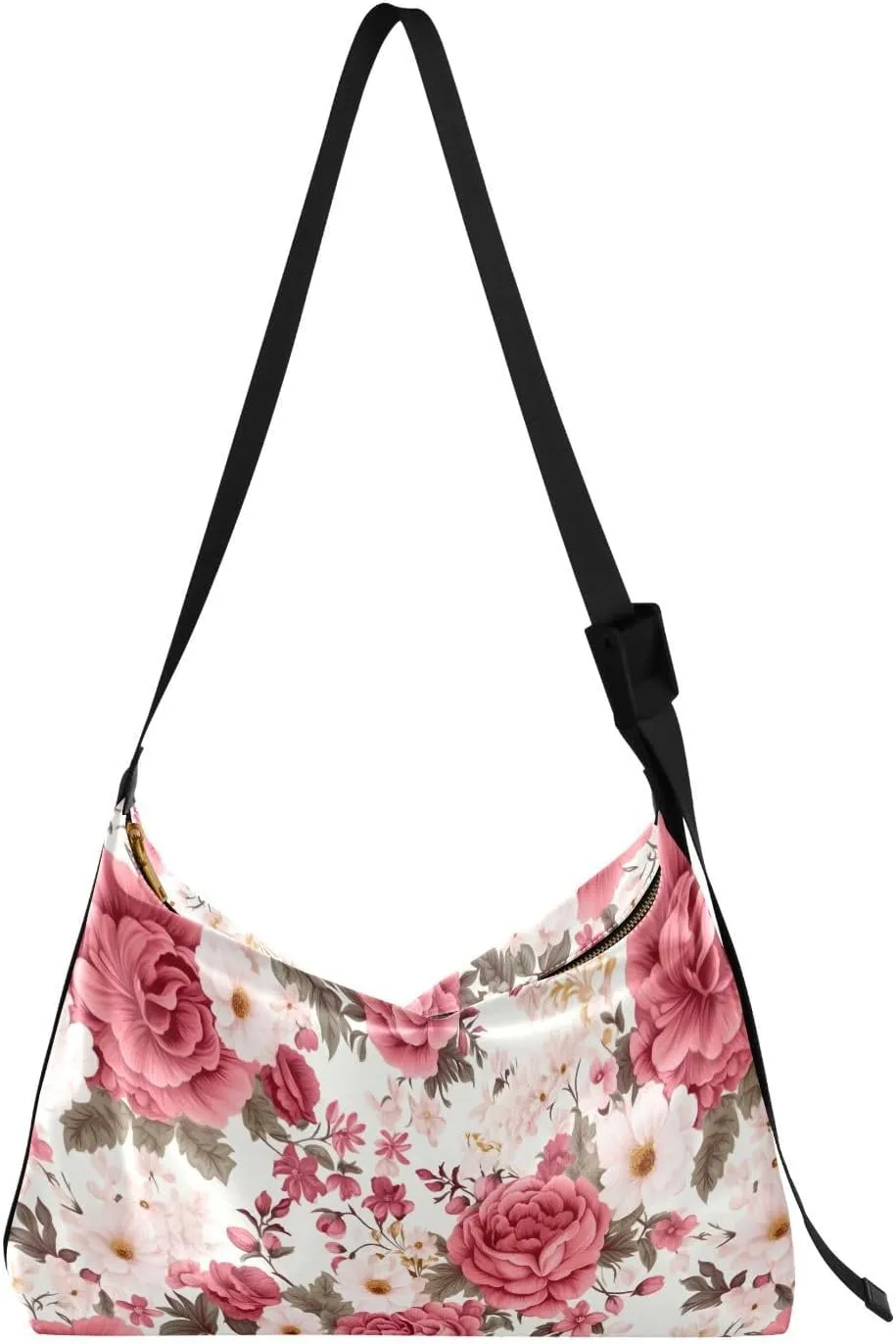 Flowers Floral Pink Crossbody Bag for Women Men with Adjustable Strap PU Leather Shoulder Hobo Purse Bag 20850174