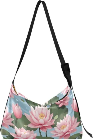 Flowers Floral Pink Crossbody Bag for Women Men with Adjustable Strap PU Leather Shoulder Hobo Purse Bag 20850606