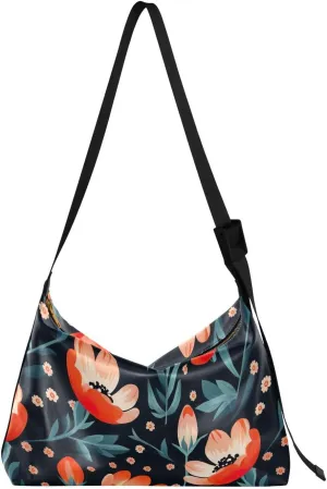 Flowers Floral Red Crossbody Bag for Women Men with Adjustable Strap PU Leather Shoulder Hobo Purse Bag 20850575