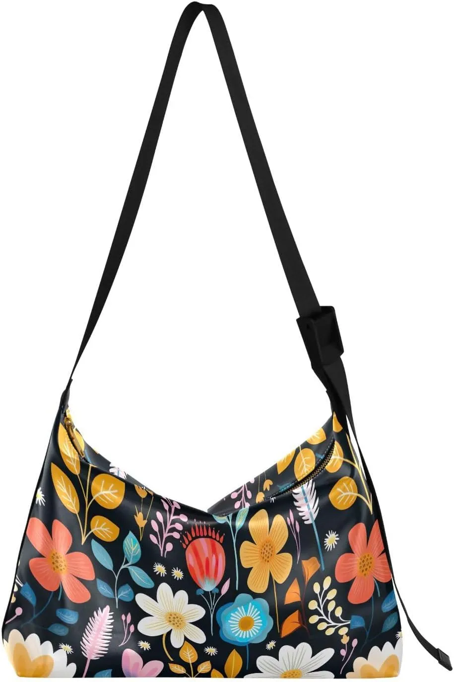 Flowers Floral Vintage Crossbody Bag for Women Men with Adjustable Strap PU Leather Shoulder Hobo Purse Bag 20851610