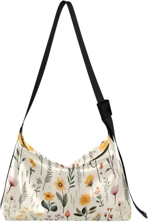 Flowers Floral Yellow Crossbody Bag for Women Men with Adjustable Strap PU Leather Shoulder Hobo Purse Bag 20851592