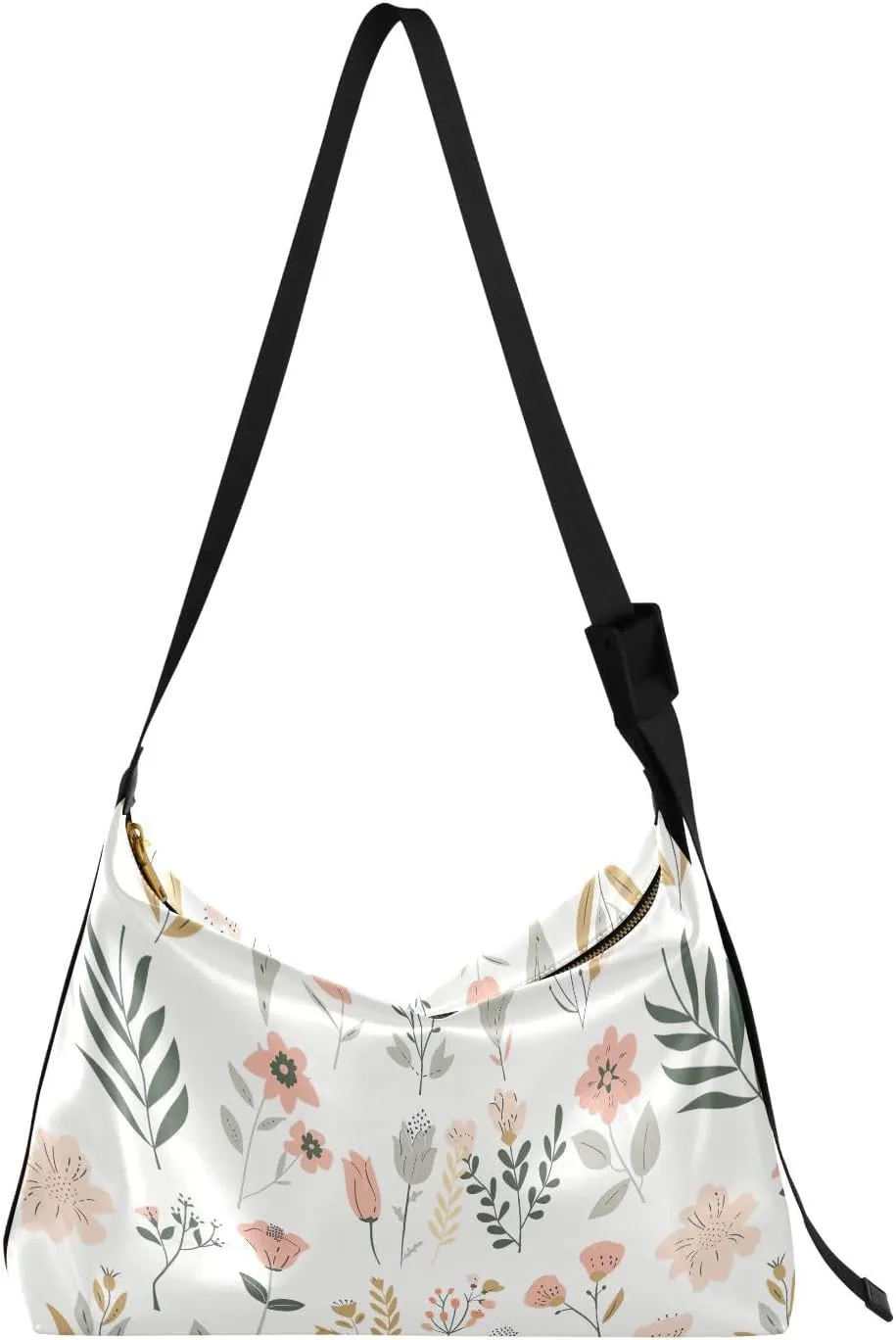 Flowers Pink Crossbody Bag for Women Men with Adjustable Strap PU Leather Shoulder Hobo Purse Bag 20858234