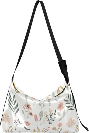 Flowers Pink Crossbody Bag for Women Men with Adjustable Strap PU Leather Shoulder Hobo Purse Bag 20858234