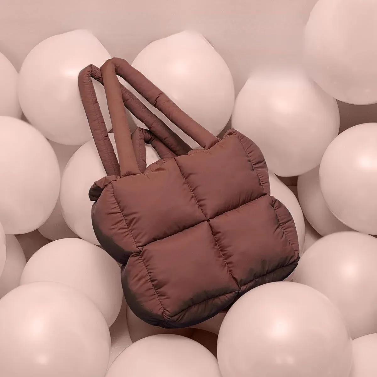 Fluffy Nylon Tote Bag for Women | Solid Zipper Plush Shoulder Handbag | Stylish Ladies Handbag(Brown)
