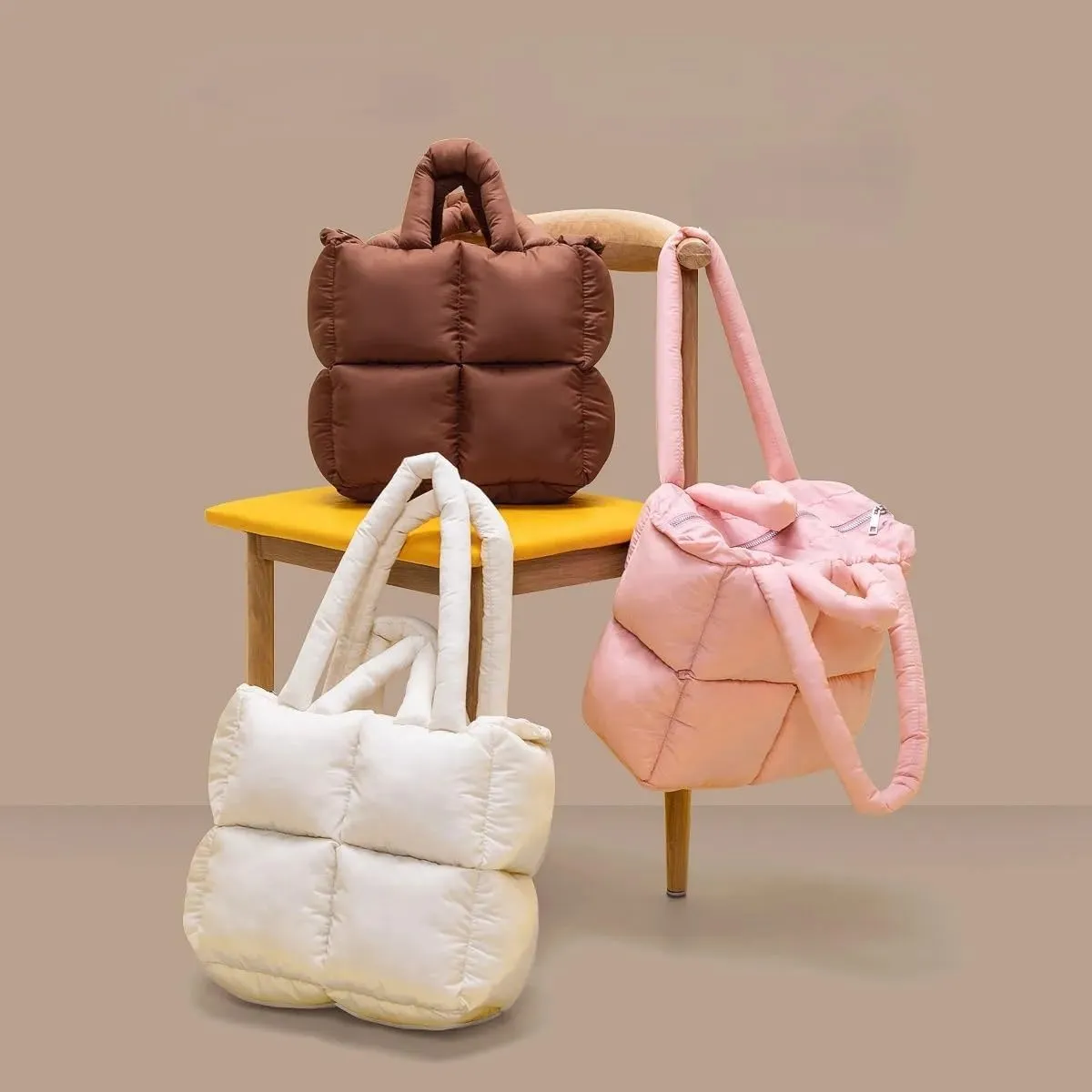 Fluffy Nylon Tote Bag for Women | Solid Zipper Plush Shoulder Handbag | Stylish Ladies Handbag(Brown)