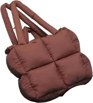 Fluffy Nylon Tote Bag for Women | Solid Zipper Plush Shoulder Handbag | Stylish Ladies Handbag(Brown)